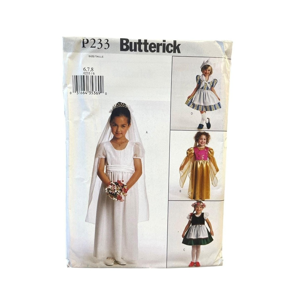 Butterick P233 Girl's Costume Dress Pattern Size 6 7 8 Flower Girl Princess